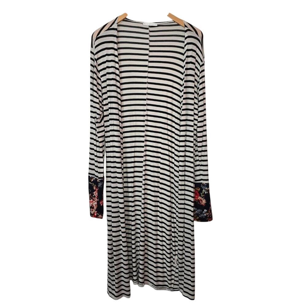 Blakely Floral Striped Long Line Cardigan Patterned Floral Cuffs Large
